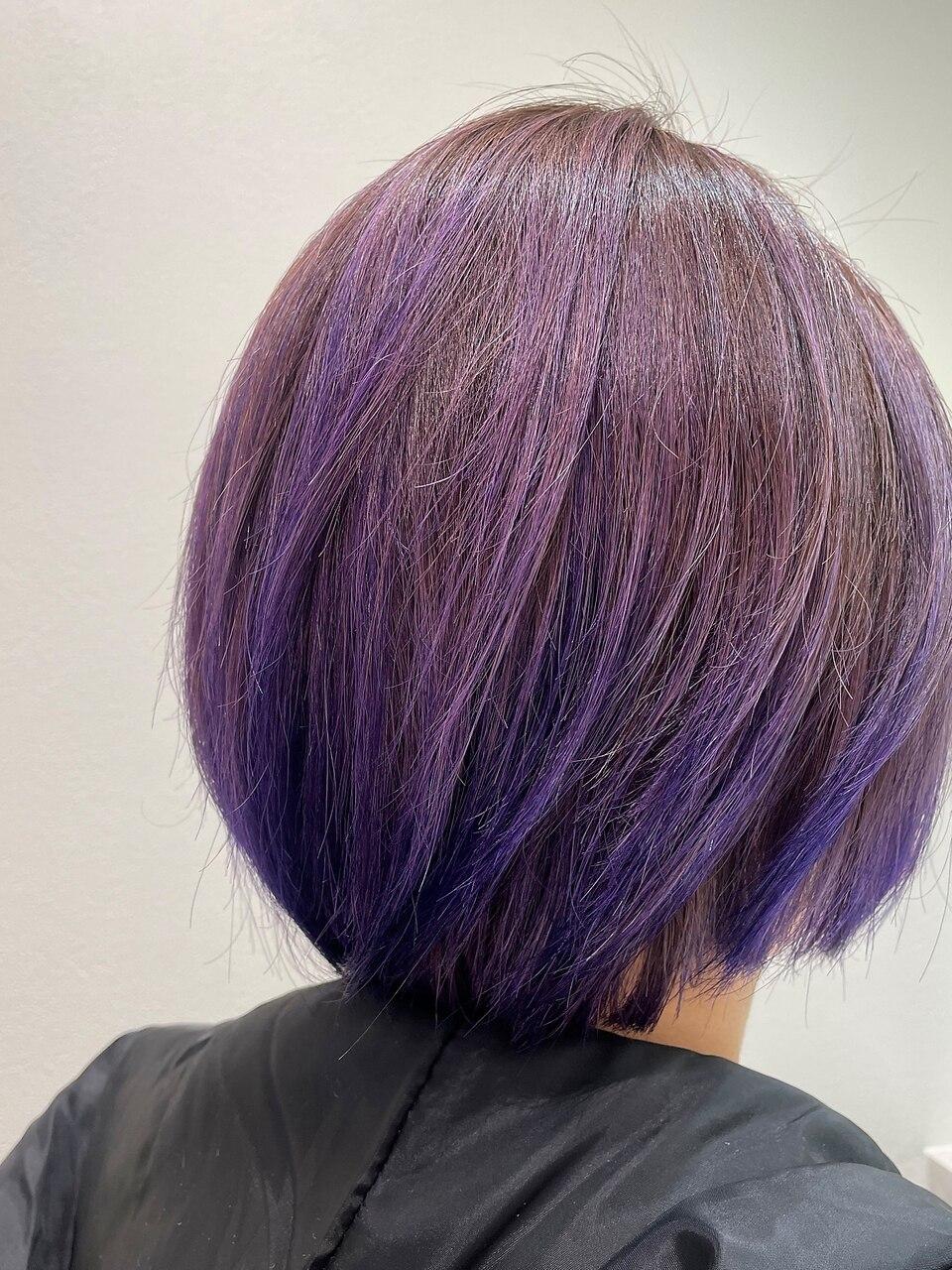 パールラベンダー丸みショートモーブカラーマッシュボブ