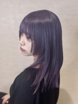 ラベンダー/顔周りカット/ミディアムストレート